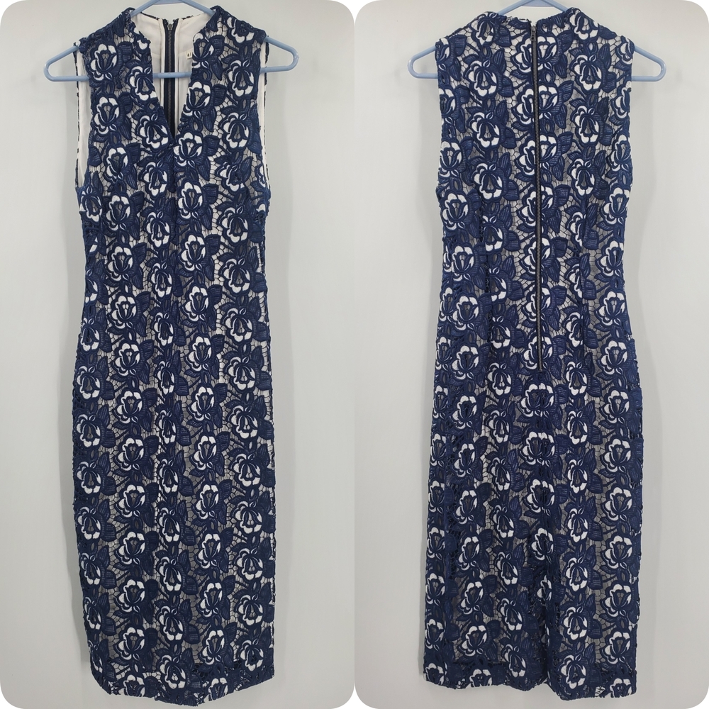 Alice + Olivia Navy and White‎ Floral Midi Dress Size 4